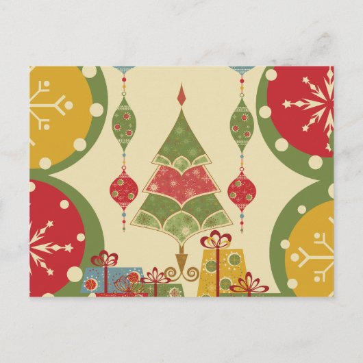 クリスマスツリーはギフトのプレゼントの休日を飾ります シーズンポストカード (正面)