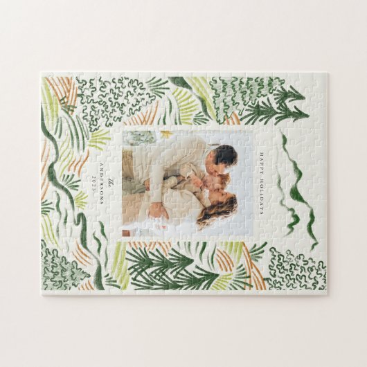 クリスマスツリーは休日の家族の写真を描く ジグソーパズル (横)