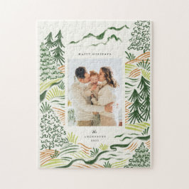 クリスマスツリーは休日の家族の写真を描く ジグソーパズル