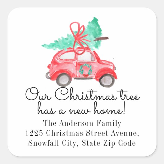 クリスマスツリーは新しいホーム住所 シール移動 スクエアシール (正面)