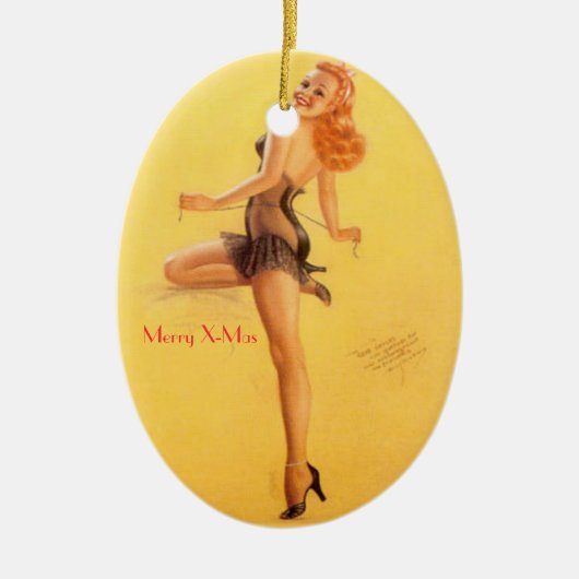 クリスマスツリーは- GALSの上のPIN -レトロを飾ります セラミックオーナメント (正面)