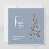 クリスマスツリーほこりっぽいブルー冬の結婚式 サンキューカード (正面)