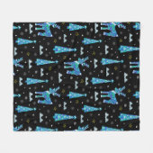 クリスマスツリーやトナカイの雪片。冬イチラシ フリースブランケット (正面(横))