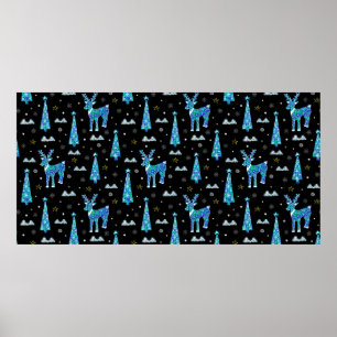 クリスマスツリーやトナカイの雪片。冬イチラシ ポスター