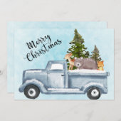 クリスマスツリーや動物を運ぶトラック シーズンカード (正面/裏面)
