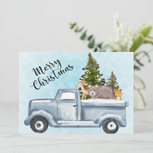 クリスマスツリーや動物を運ぶトラック シーズンカード (スタンド正面)