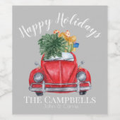 クリスマスツリーをカスタマイズ可能なレッドカー ワインラベル (シングルラベル)