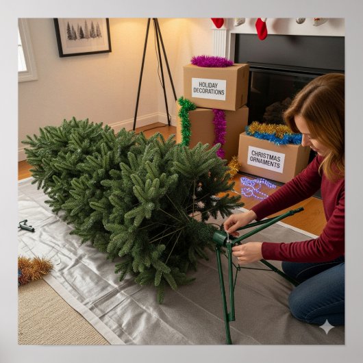 クリスマスツリーをスタンドに置く ポスター (正面)