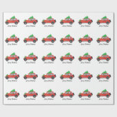 クリスマスツリーをトップに飾ったパグ車 ラッピングペーパー (フラット)