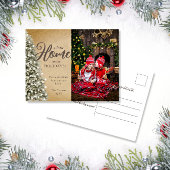 クリスマスツリーをパーチメントに新しいホームフォトムービング ポストカード