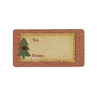 クリスマスツリーをラベルに縫い付ける ラベル
