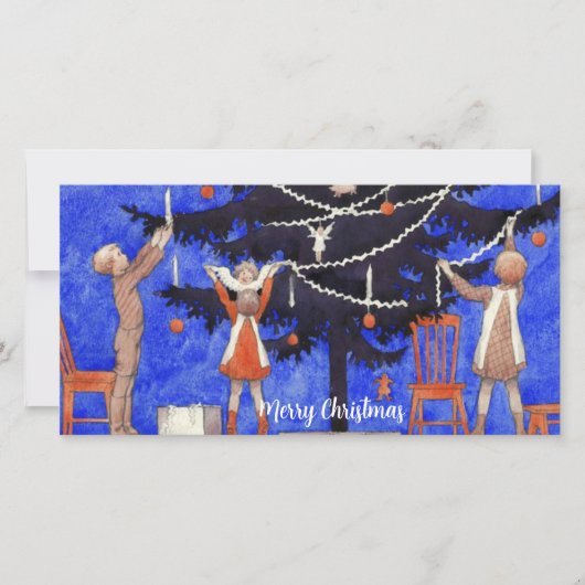 クリスマスツリーをヴィンテージスタイルで飾る シーズンカード (正面)