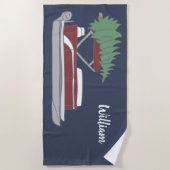 クリスマスツリーを上にしたポントゥーンボート ビーチタオル (正面)