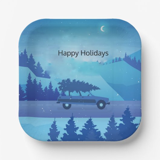 クリスマスツリーを乗せて道路を走る ペーパープレート (正面)