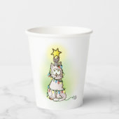 クリスマスツリーを作る漫画の猫とマウス 紙コップ (正面)