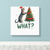 クリスマスツリーを倒す面白い猫 キャンバスプリント (インサイチュ (ウッドフロア))