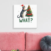 クリスマスツリーを倒す面白い猫 キャンバスプリント (インサイチュ (リビング))