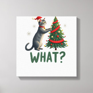 クリスマスツリーを倒す面白い猫 キャンバスプリント