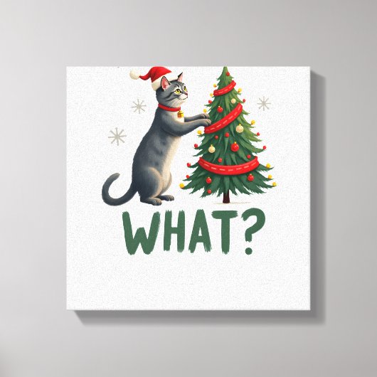 クリスマスツリーを倒す面白い猫 キャンバスプリント (正面)