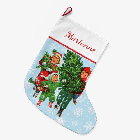 クリスマスツリーを入手する ラージクリスマスストッキング (正面 (吊り時))