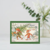 クリスマスツリーを収穫している小妖精や小人 シーズンポストカード (スタンド正面)