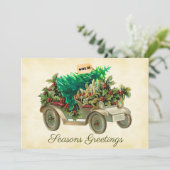 クリスマスツリーを家に運ぶ フラット ホリデー カード (スタンド正面)