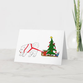 クリスマスツリーを引っ張っているSamoyedを引いて下さい シーズンカード
