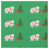 クリスマスツリーを引っ張っているSamoyedを引いて下さい ファブリック (クローズアップ)
