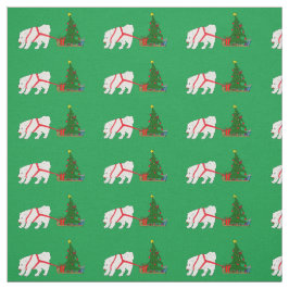 クリスマスツリーを引っ張っているSamoyedを引いて下さい ファブリック