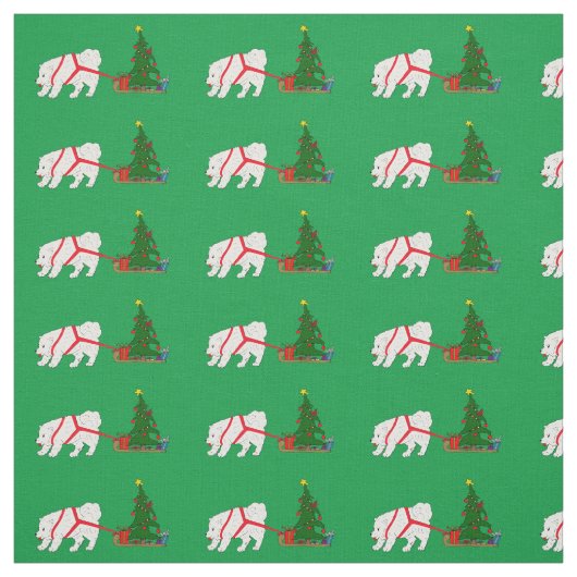 クリスマスツリーを引っ張っているSamoyedを引いて下さい ファブリック (見本)