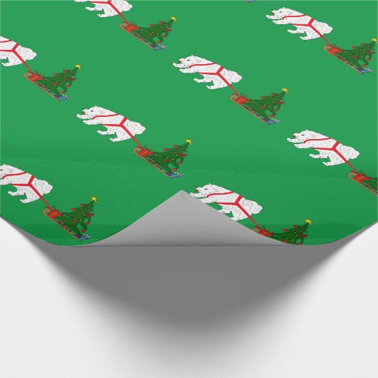 クリスマスツリーを引っ張っているSamoyedを引いて下さい ラッピングペーパー (角)