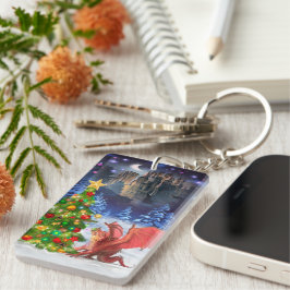 クリスマスツリーを引っ張るドラゴン キーホルダー