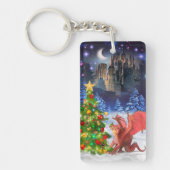 クリスマスツリーを引っ張るドラゴン キーホルダー (正面)