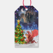クリスマスツリーを引っ張るドラゴン ギフトタグ (正面)