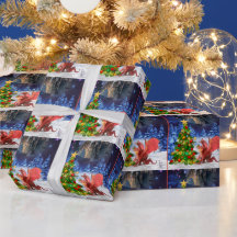 クリスマスツリーを引っ張るドラゴン