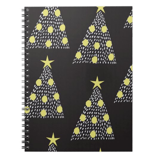 クリスマスツリーを手描きし、縫い目のないパターン ノートブック (正面)
