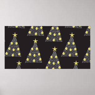 クリスマスツリーを手描きし、縫い目のないパターン ポスター