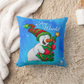 クリスマスツリーを抱き締める雪だるまの枕 クッション (ブランケット)