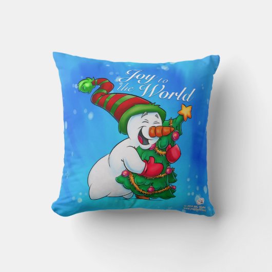 クリスマスツリーを抱き締める雪だるまの枕 クッション (正面)