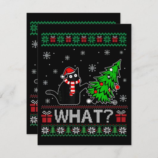 クリスマスツリーを押しおもしろいて何と黒い猫 エンクロージャーカード (正面/裏面)