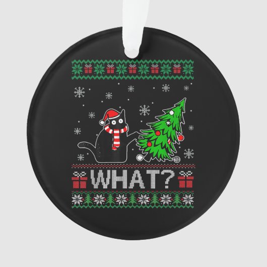 クリスマスツリーを押しおもしろいて何と黒い猫 オーナメント (正面)