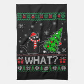 クリスマスツリーを押しおもしろいて何と黒い猫 キッチンタオル (縦)