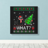 クリスマスツリーを押しおもしろいて何と黒い猫 キャンバスプリント (インサイチュ (ウッドフロア))