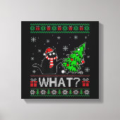 クリスマスツリーを押しおもしろいて何と黒い猫 キャンバスプリント (正面)