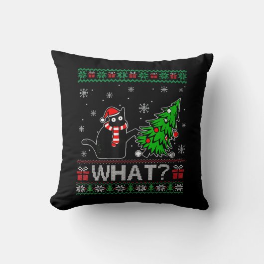 クリスマスツリーを押しおもしろいて何と黒い猫 クッション (正面)