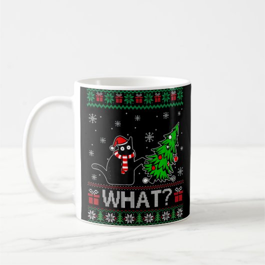 クリスマスツリーを押しおもしろいて何と黒い猫 コーヒーマグカップ (左)