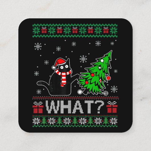 クリスマスツリーを押しおもしろいて何と黒い猫 スクエア名刺 (裏面)