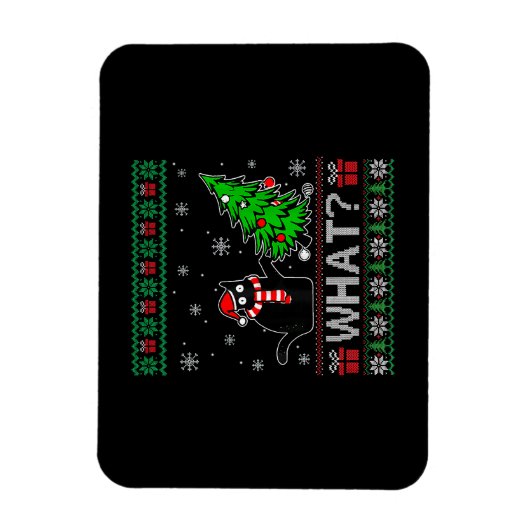 クリスマスツリーを押しおもしろいて何と黒い猫 マグネット (縦)