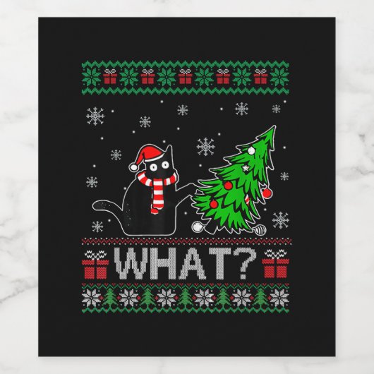 クリスマスツリーを押しおもしろいて何と黒い猫 ワインラベル (シングルラベル)