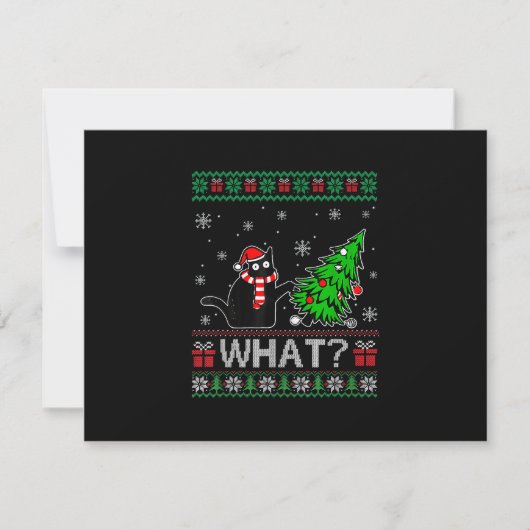 クリスマスツリーを押しおもしろいて何と黒い猫 出欠カード (正面)